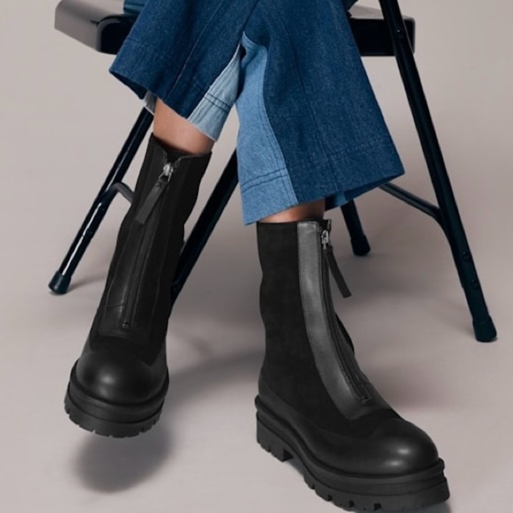 Whistles Black Barkley Zip Front Boots